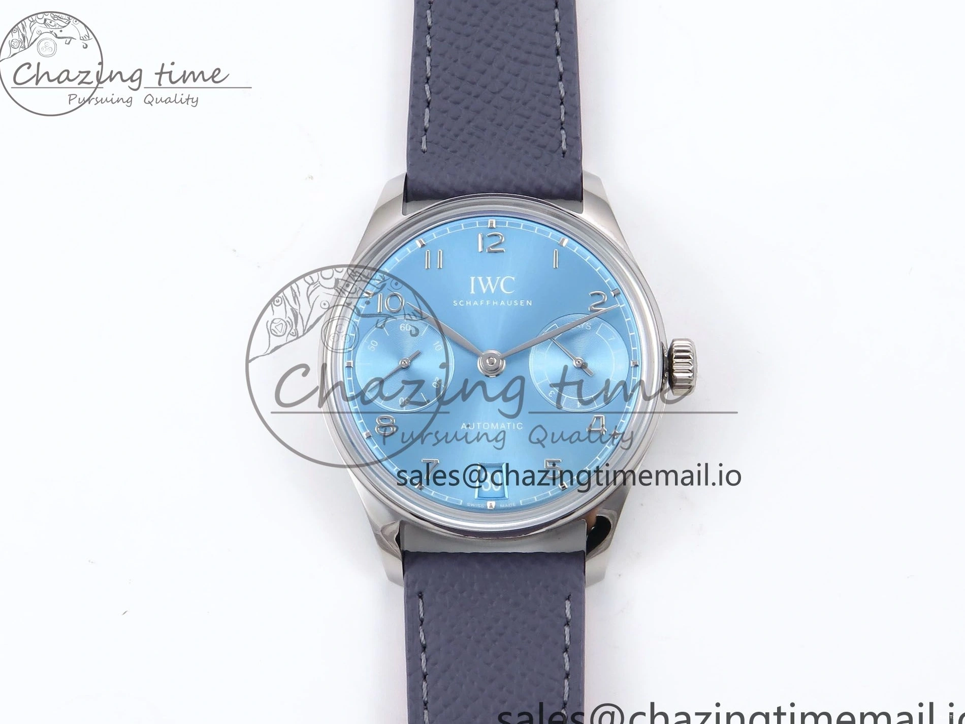 MIROTIME 0502 Lightweight Portugieser Automatic SS IW501708 APSF 1:1 Best Edition Light Blue Dial on Gray Leather Strap A 7012